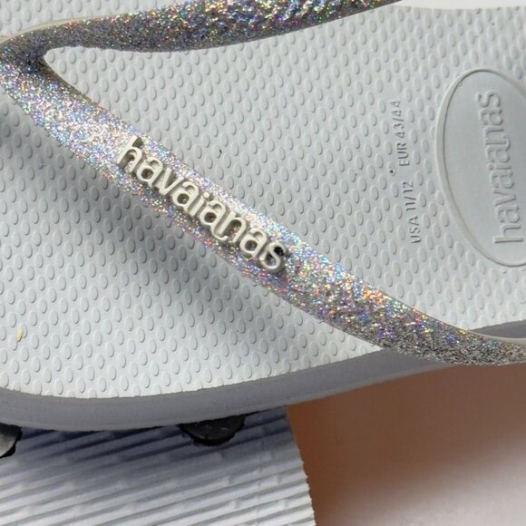 Women’s Shoes HAVAIANAS Gray Flip Flops Flat Rubber Glitter Straps Size Eu 41/44 - Picture 9 of 10